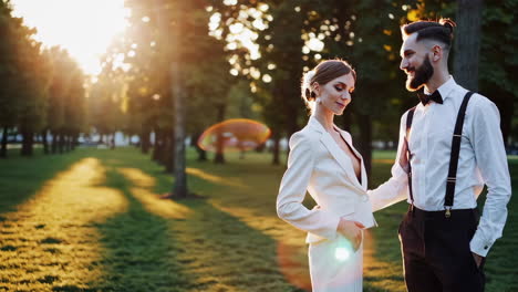 stylish couple posing in a park
