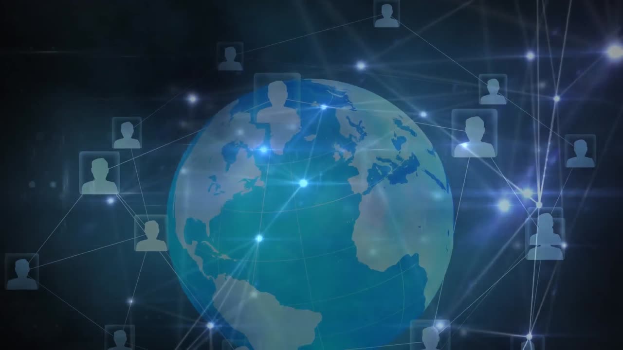 지구, 사람 아이콘 및 연결 네트워크의 애니메이션