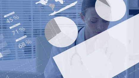 animación del procesamiento de datos científicos sobre una doctora caucásica