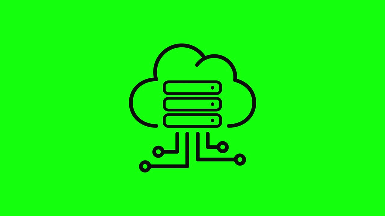 Transparent cloud server database hosting icon flat 10 animations green screen chroma key