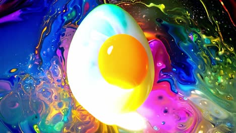 a fried egg on a psychedelic background