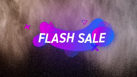 Animation-of-flash-sale-text-with-shapes-over-colorful-powder-on-black-background