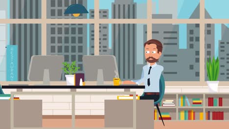 businessman animation character loop work in office.