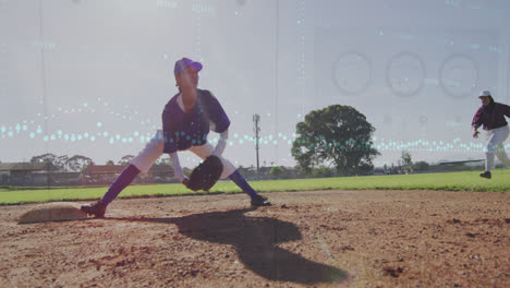 animation of data processing over diverse female baseball players