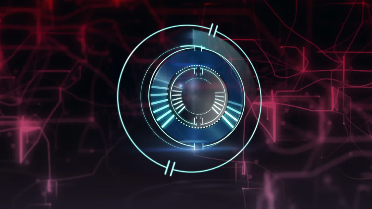 Glowing circular elements in futuristic digital interface with animation background