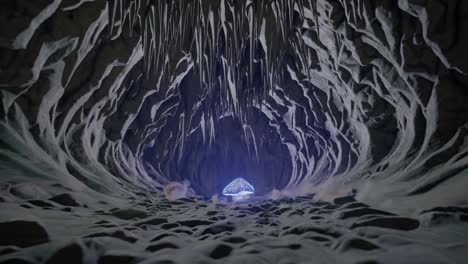 hongos brillantes en una cueva de fantasía