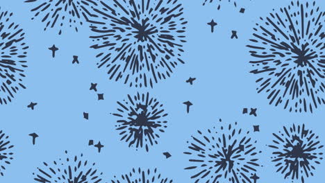 animation of black fireworks moving over blue background