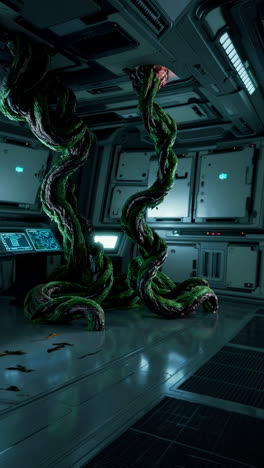 alien vines in a futuristic spaceship interior