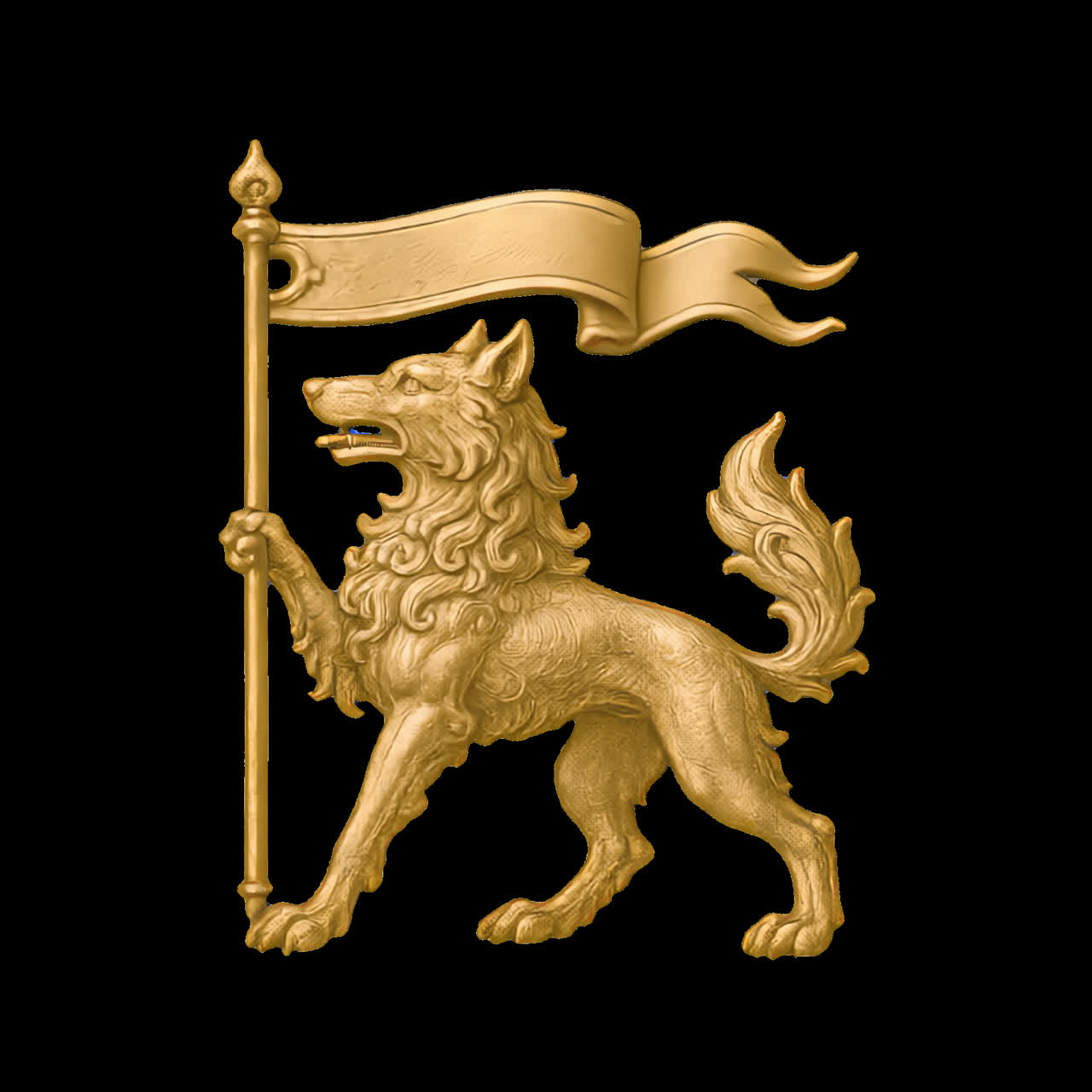 Risorsa isolata di animazione dell'emblema del leone araldico dorato, video 4K trasparente, canale alfa, ProRes