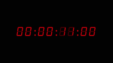 8-digits 60 seconds (1 minute) digital clock count-up timer. red digits on black color background. retro digital alarm clock