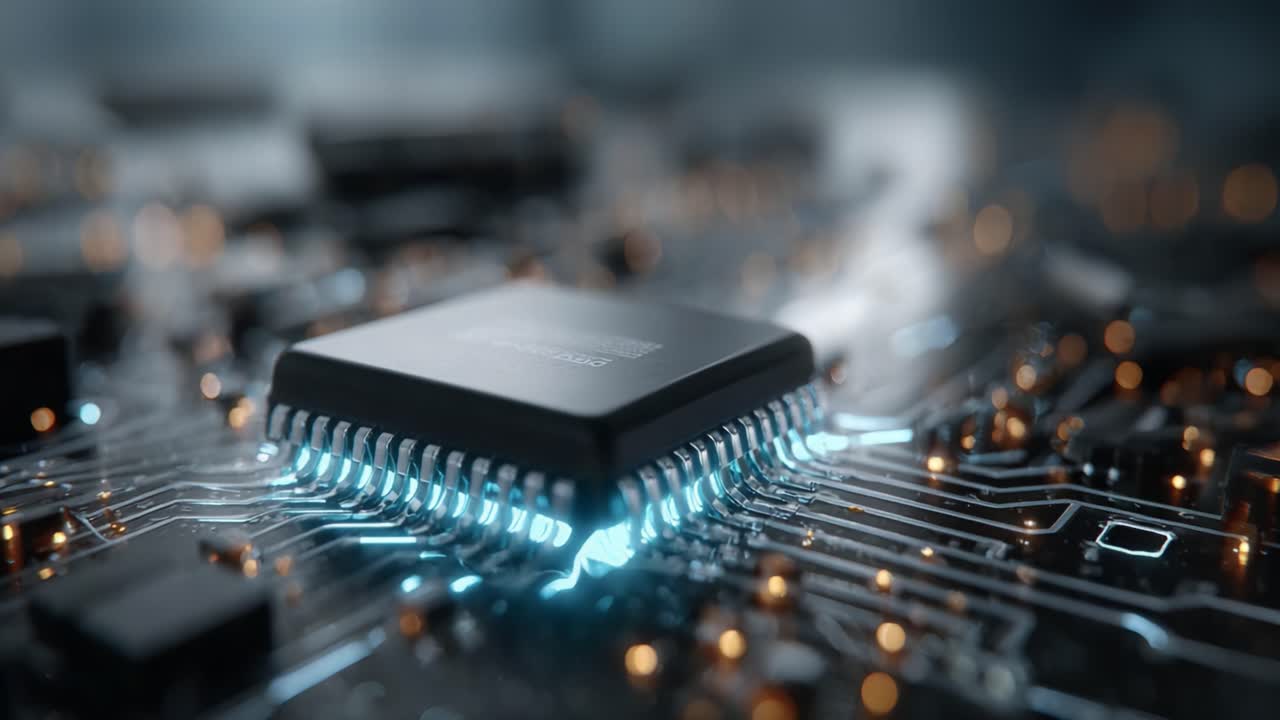 Exploring the Intricacies of a Microchip on a Circuit Board: A Close-Up of Modern Technology and Electronics in Action