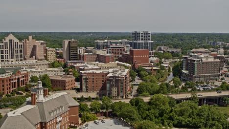 greenville south carolina aerial v17 drone hovering above west end and downtown neighbourhoods capturing historic buildings and urban cityscape - shot with inspire 2, x7 camera - may 2021