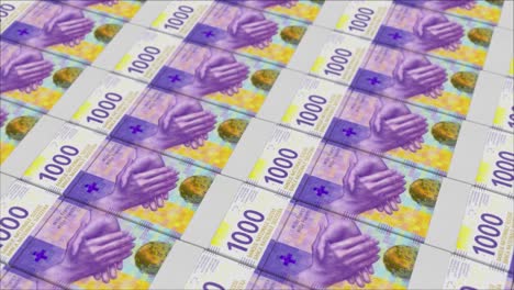 1000 swiss franc banknotes printing by a money press