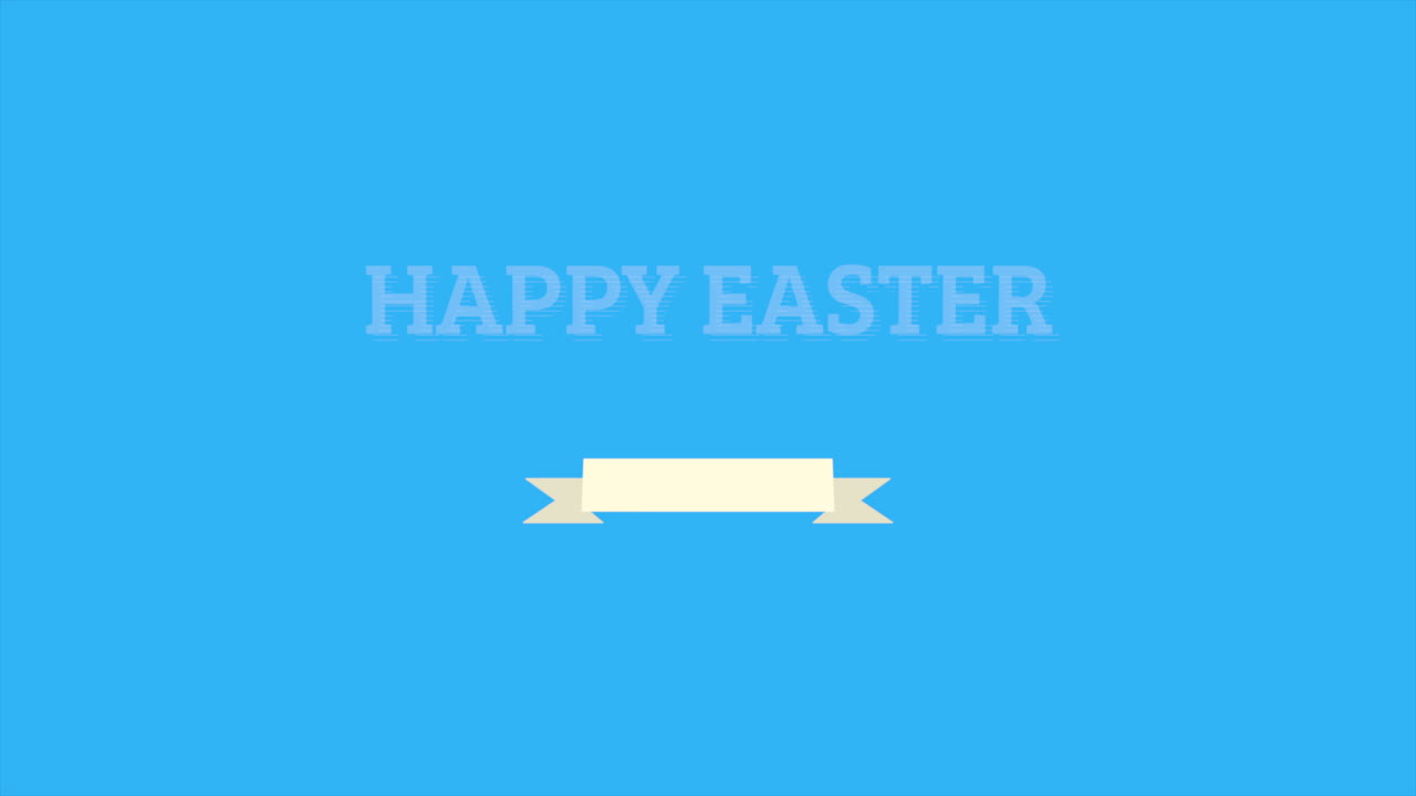 색 텍스트와 리본으로 파란색 배경에 즐거운 부활절 인사