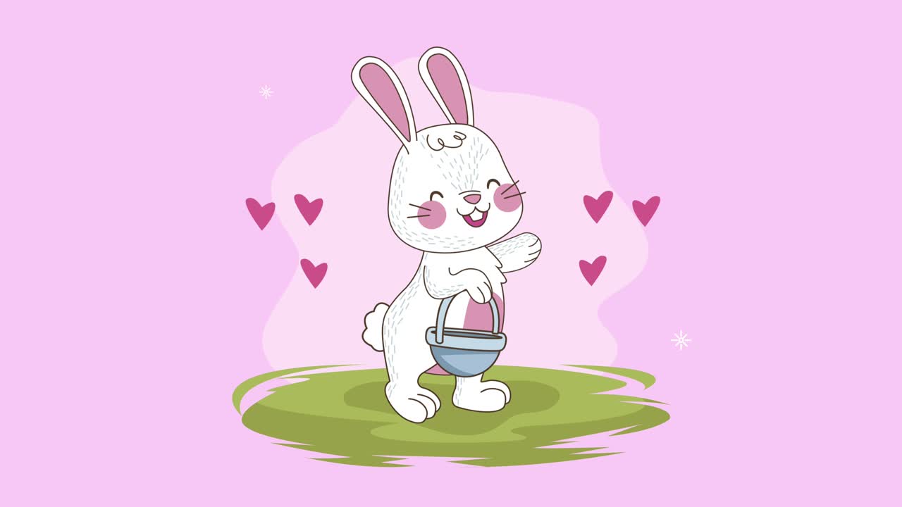 easter rabbit with basket in the camp