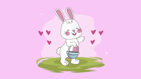 conejo de pascua con canasta en el campamento