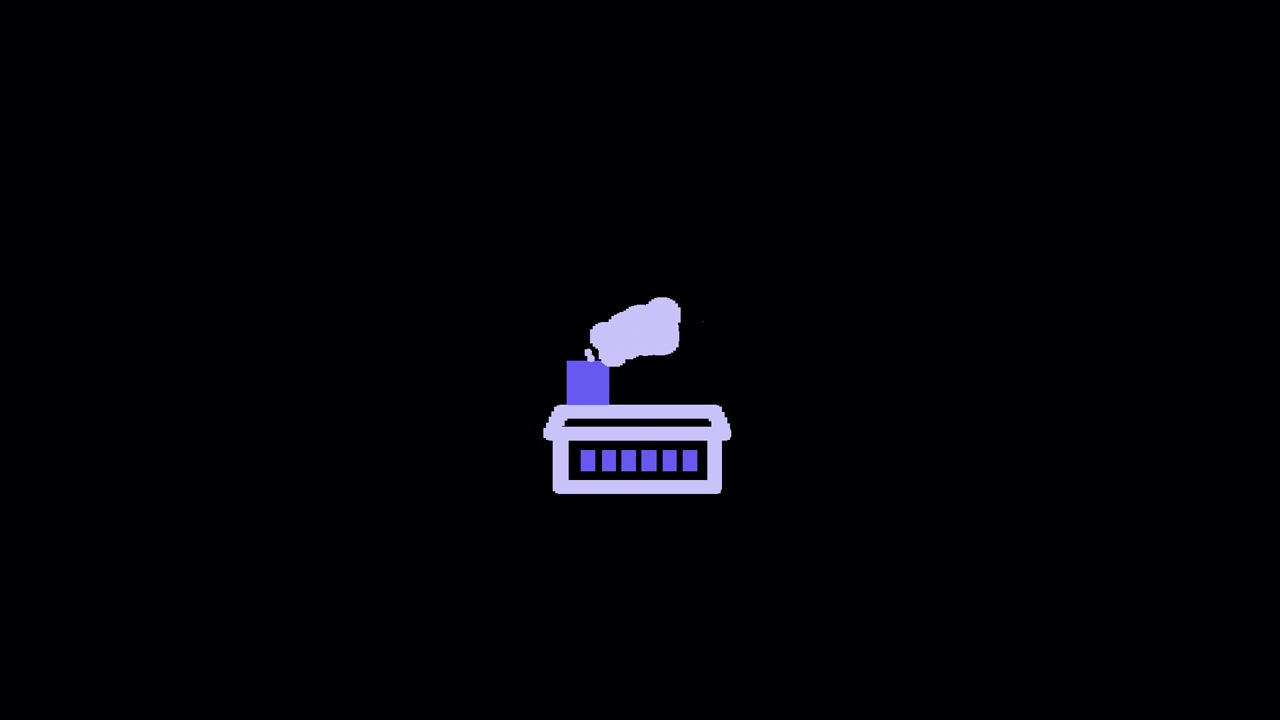 Icono animado de fábrica en pixel art con humo saliendo