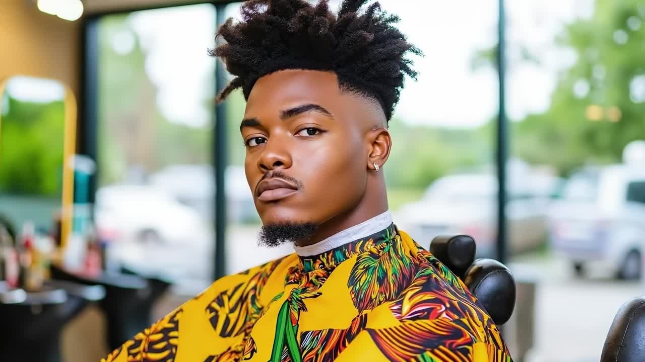 A man sitting in a barber chair in a salon