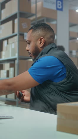 warehouse worker using smartphone to scan a package