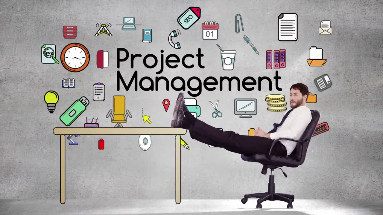 웃고 있는 사업가 가 휴식을 취하고 있다