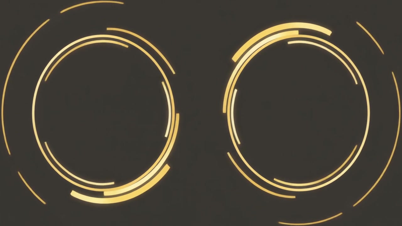 Abstract Animation of Rotating Golden Glowing Rings
