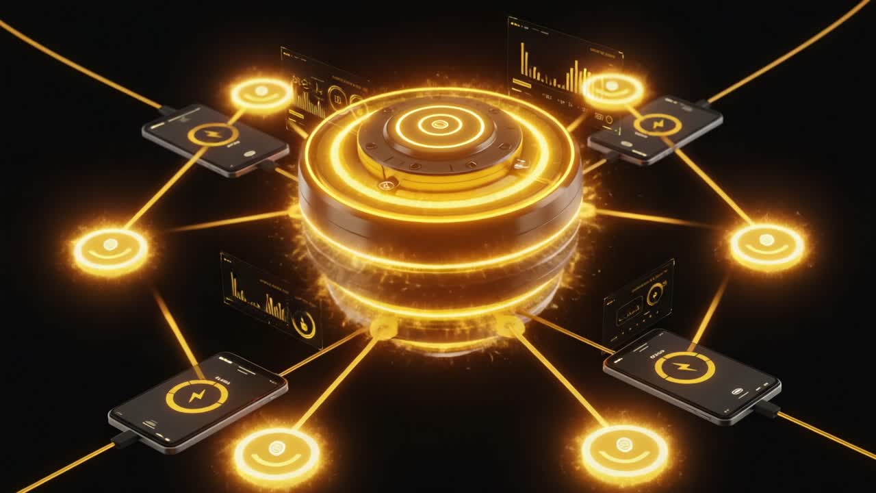 Dynamic Data Hub: Visualizing Connection and Interaction Through Energy Sparks in a Modern Digital Landscape with Multiple Devices Engaged