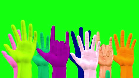 raised hands as a symbol of freedom on a green background. 3d rendering.