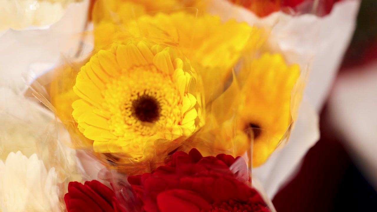 Primo piano di un vivace bouquet di gerbere rosse e gialle