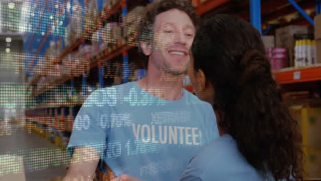 animation of data processing over diverse volunteers in warehouse
