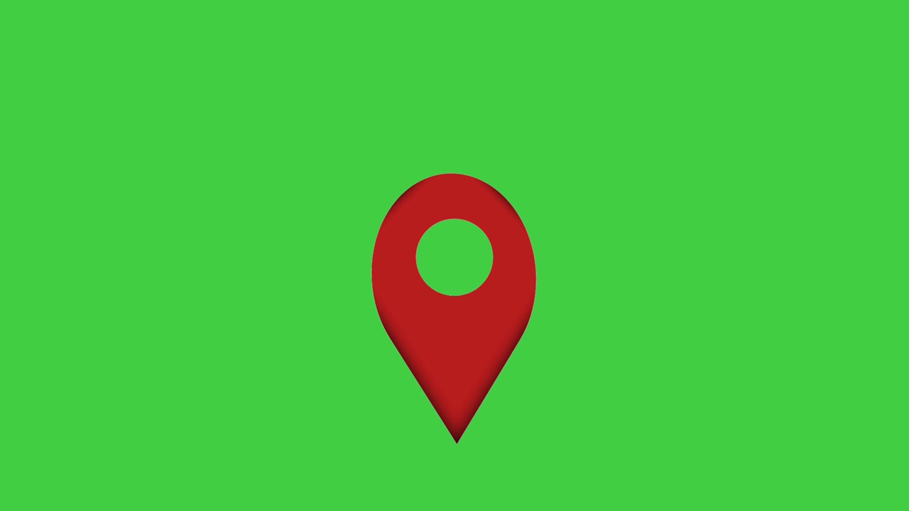 Animation location pin icon symbol on green screen background. Red map marker motion graphic symbol for GPS navigation,map tracking destination, route planning.travel concepts
