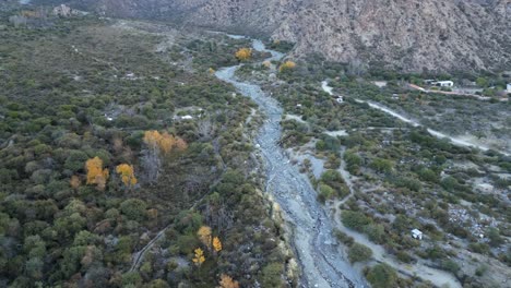 Wild-landscape-of-Cafayate-in-the-northern-region-of-Argentina,-Dry-creek-near-Quebrada-del-Colorado-canyon-near-Cafayate,-Aerial