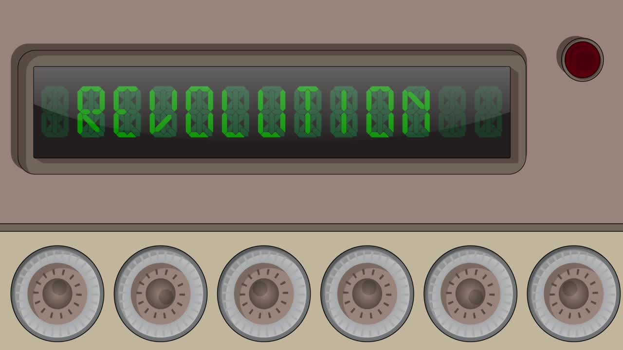 Revolution text on a Digital Led Panel.