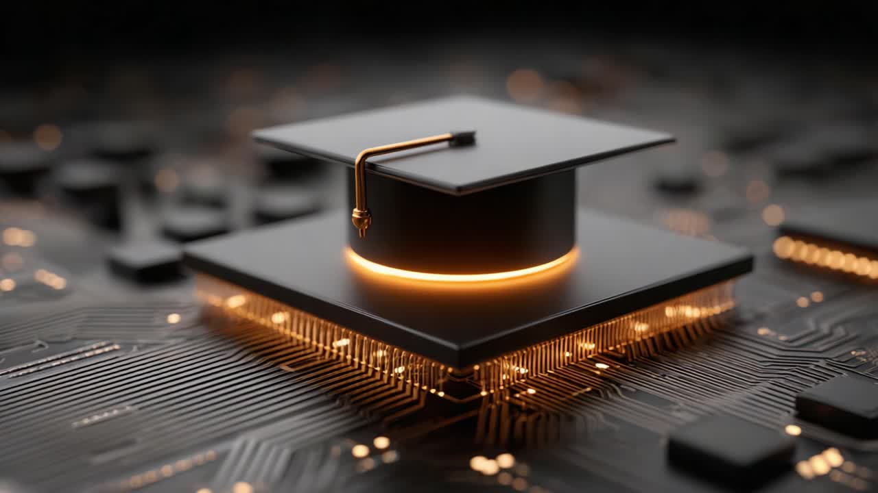 A Digital Graduation Cap Illustrating the Intersection of Education and Technology, Symbolizing Innovation and Learning in the Modern Age