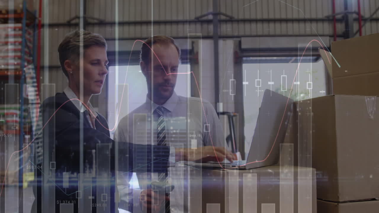 animazione dei dati finanziari sui lavoratori di magazzino caucasici maschi e femmine