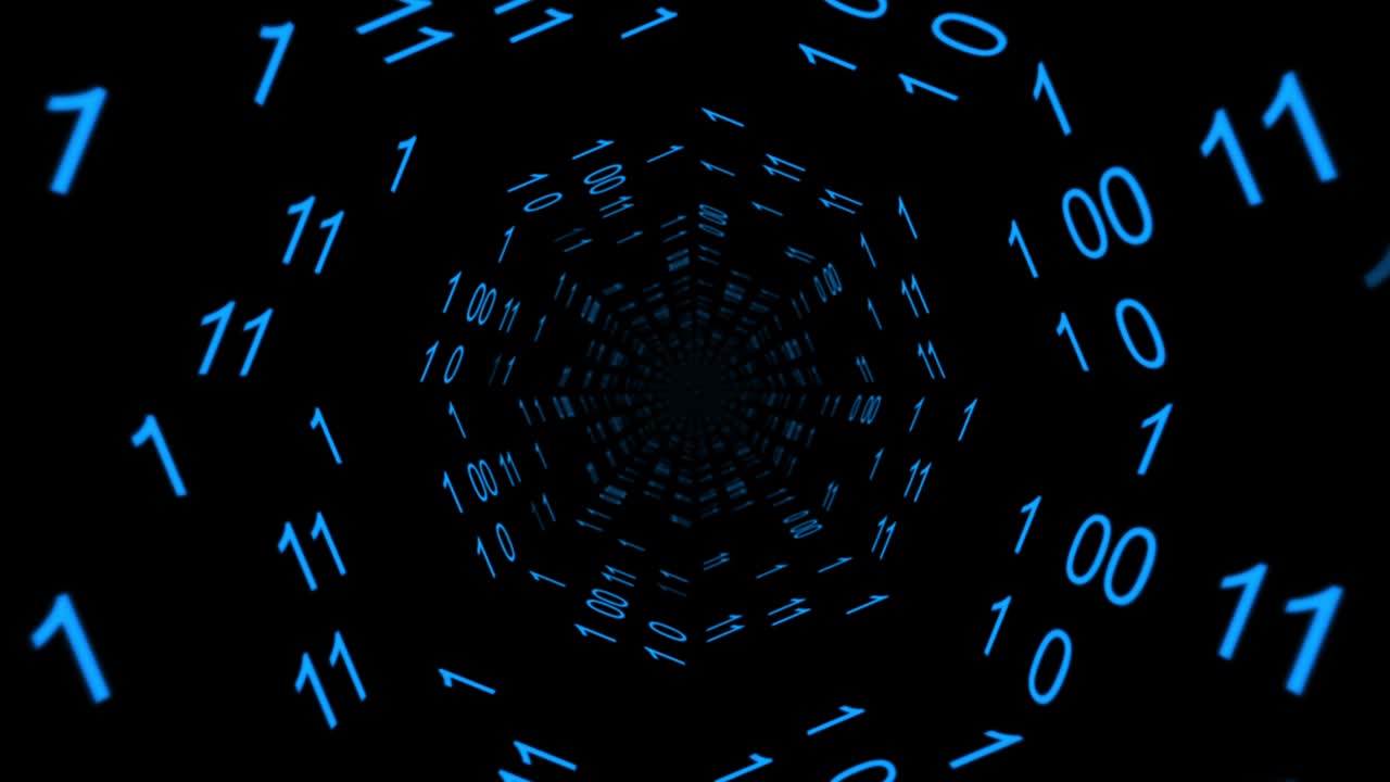 código binario volando en el espacio. animación de bucle sin costuras.