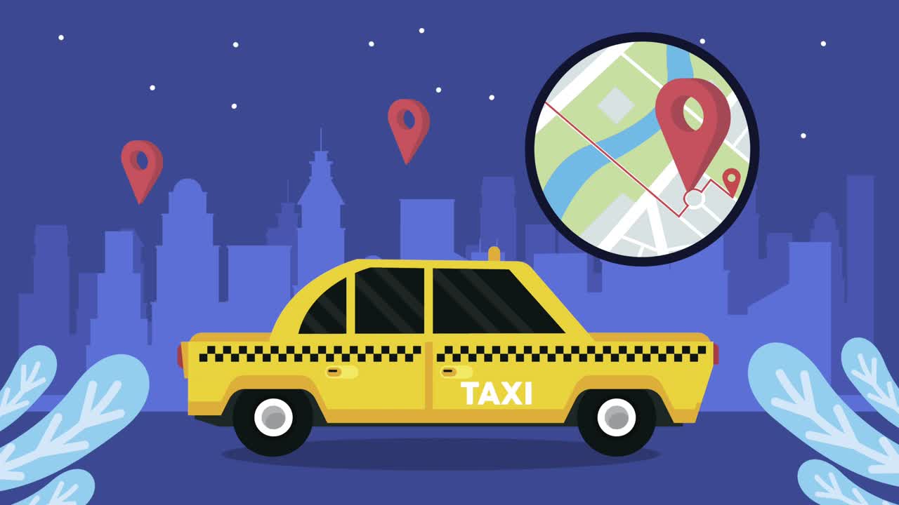 coche de taxi y mapa tecnología gps