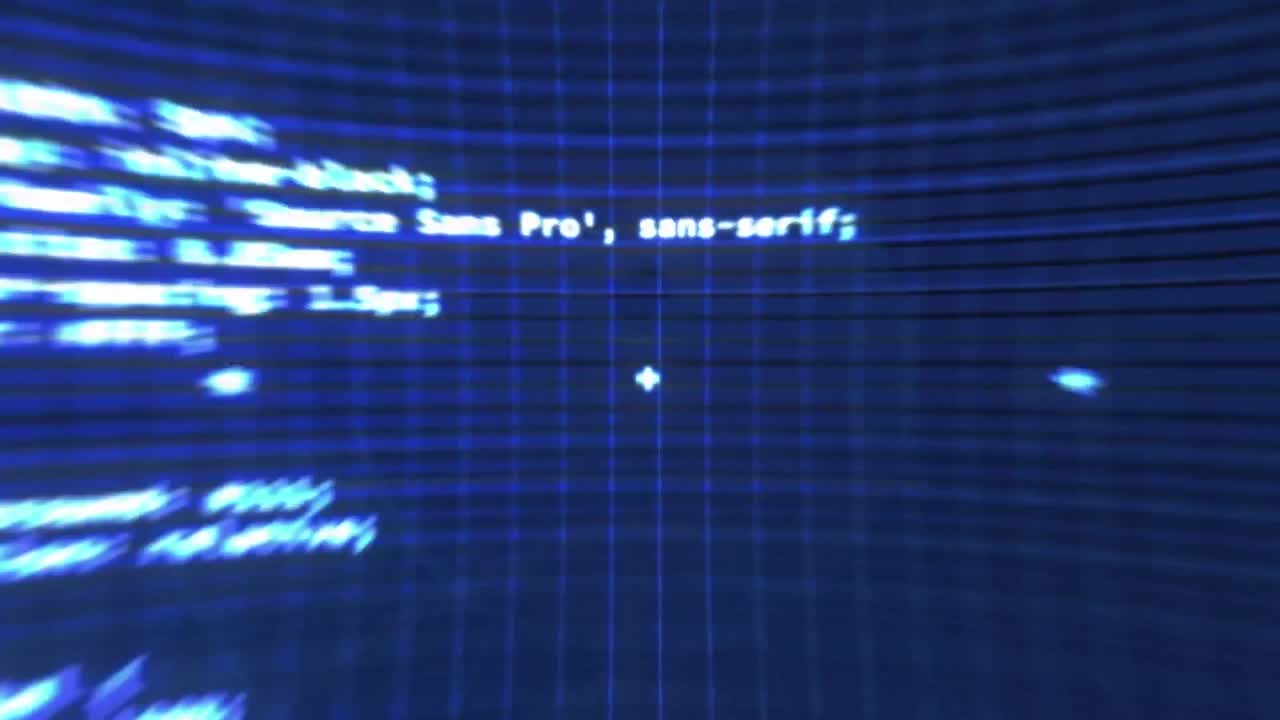 Animation of digital data processing and digital interface over dark background