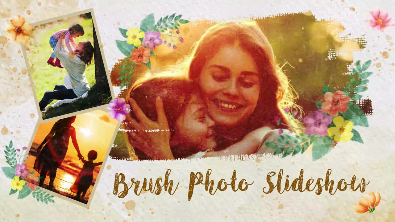 Diaporama photo artistique avec effet de pinceau présentant des moments heureux entre une mère et son enfant