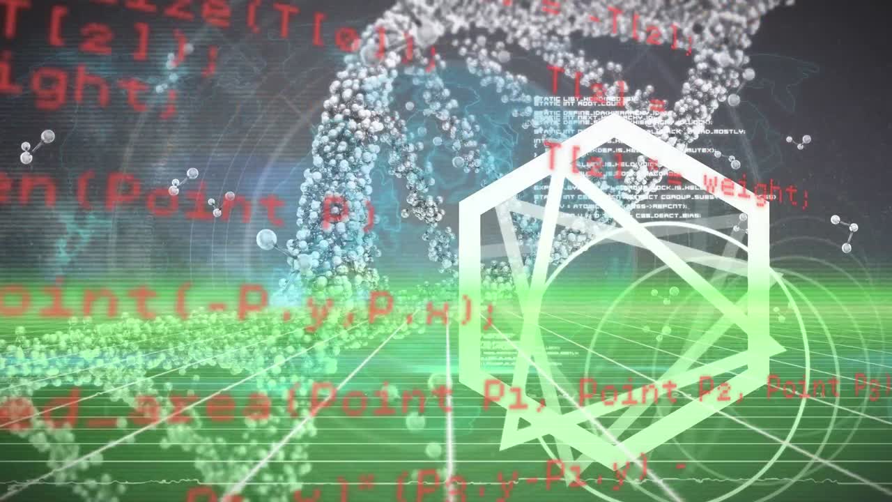 그리드와 어두운 배경에서 데이터 처리의 애니메이션