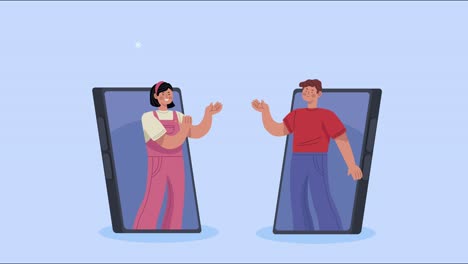 personajes de parejas jóvenes en animación de teléfonos inteligentes