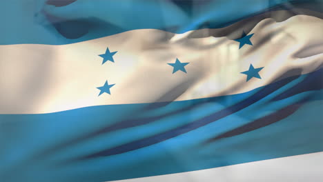 Animación-De-Ondear-La-Bandera-De-Honduras-Contra-La-Sección-Media-De-Un-Trabajador-Limpiando-Una-Mesa.