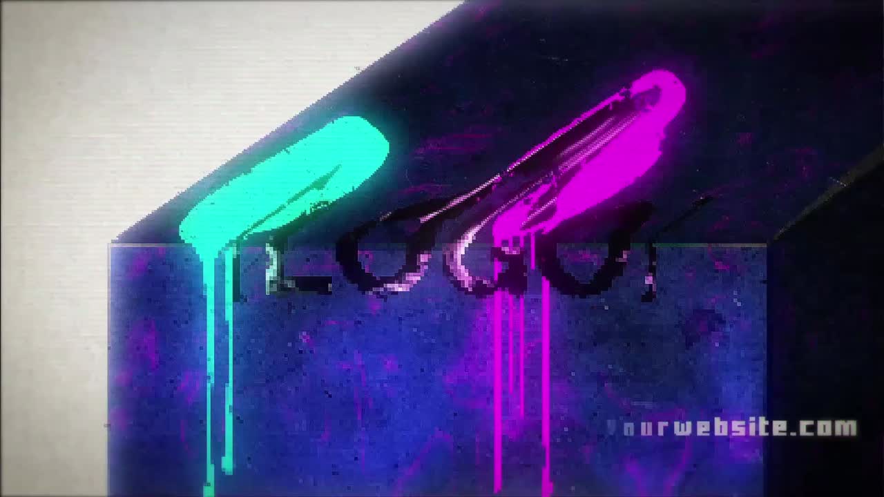 Presentazione Logo Glitch Retrò con Gocce di Vernice al Neon