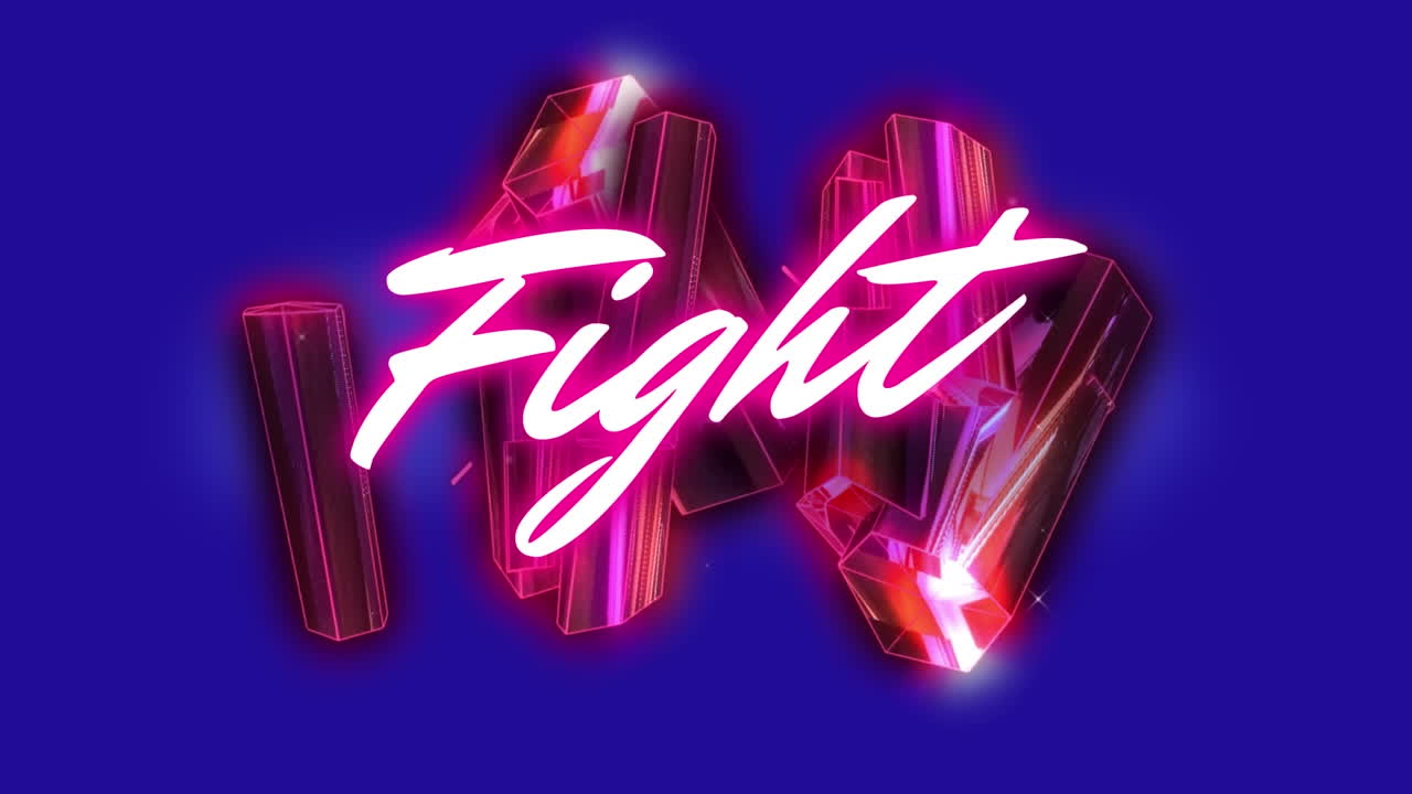 animación de texto de lucha sobre patrón abstracto 3d contra fondo azul