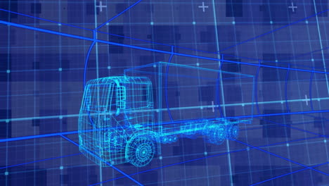 animation of 3d car drawing driving over grid