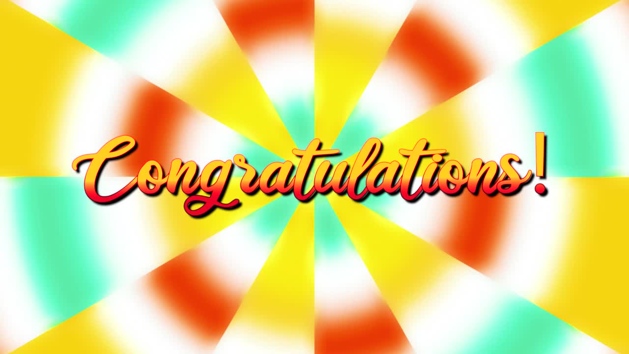 The text Congratulations, appearing over a beautiful rotating animation, in the style of 1970's movies
