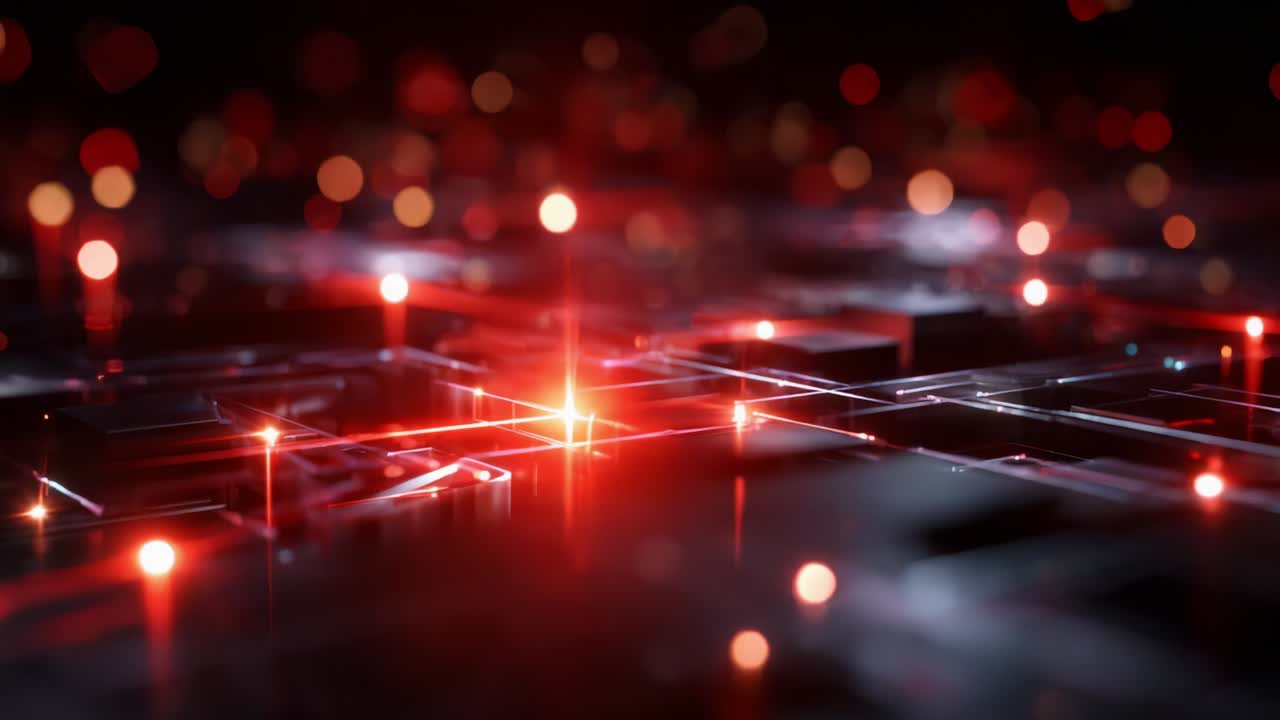 Dynamic Abstract Background Featuring a Futuristic, High-Tech Design with Glowing Red Lights and Geometric Patterns, Perfect for Representing Innovation, Technology, and Modern Digital Concepts