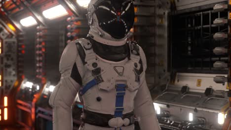 astronauta en el corredor de la nave espacial
