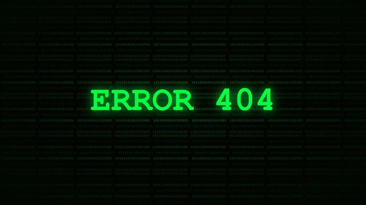 Error 404 Message Displayed on Digital Binary Code Background