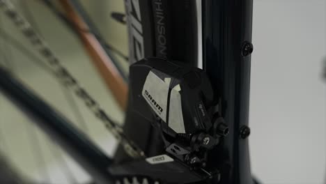 close-up of a sram bicycle derailleur and drivetrain