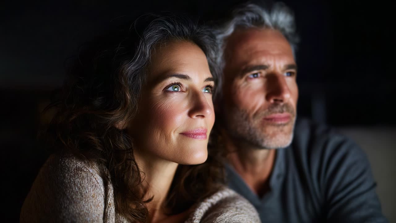 Contemplative Moments: A Couple Enjoying a Quiet Evening Together, Deep in Thought and Connection, Reflecting on Life's Journey While Soaking in the Warmth of Shared Memories and Affection